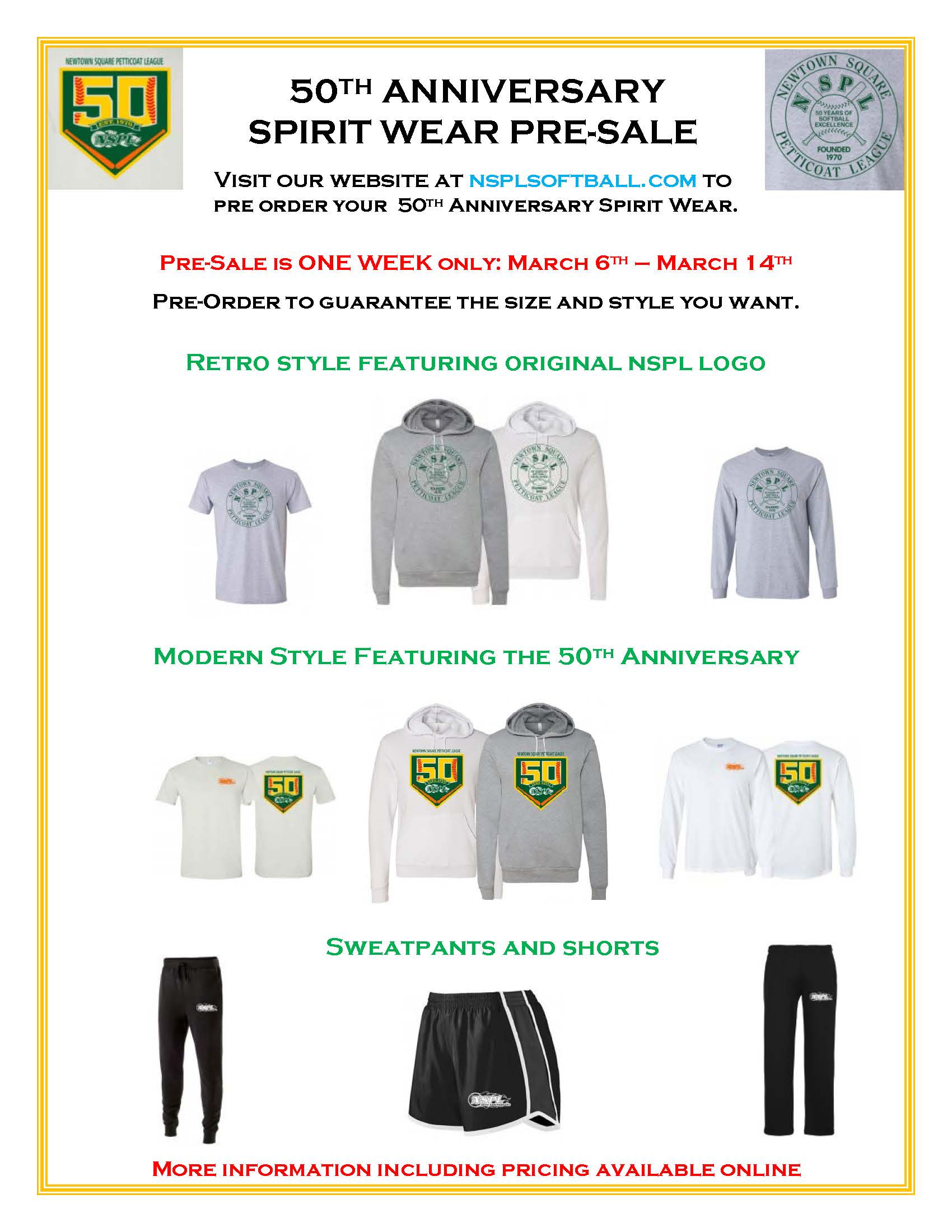 50TH ANNIVERSARY SPIRIT WEAR PRESALE FLYER